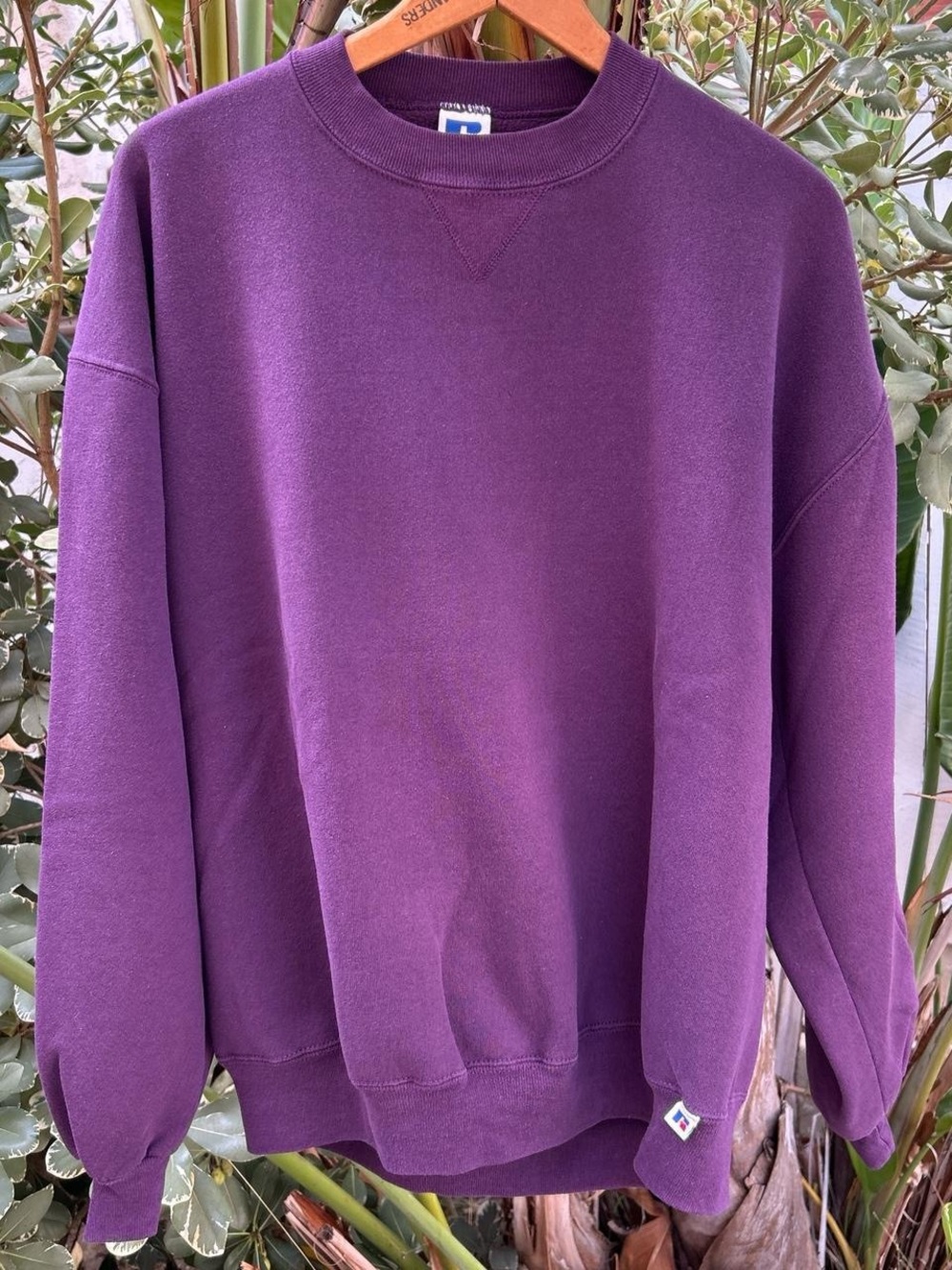 Vintage 90s Russell Athletic Blank Purple Crewneck Sweatshirt USA XL